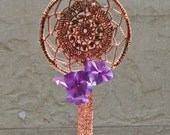 Copper Colored Sun / Dream Catcher / Doily Window Hanging w Tube Flower Bud Vase