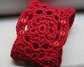 Strawberry Red Crocheted Cotton Lace Cuff / Wrist Band / Bracelet with Button Details