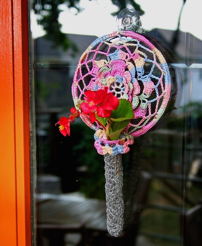 Pastel Rainbow Sun Catcher Window Hanging with Tube Bud Vase