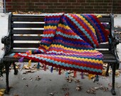 Rainbow Striped Hand Crocheted Baby Blanket with Tassels