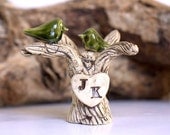 Personalized tree wedding cake topper Birds cake topper  A custom pair of love birds on a rustic tree  with your initials