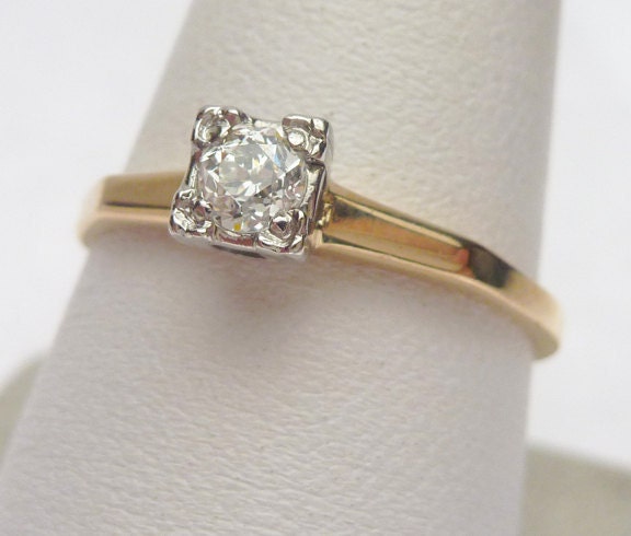 14kt 25 pt European Cut Diamond Solitaire 1930s