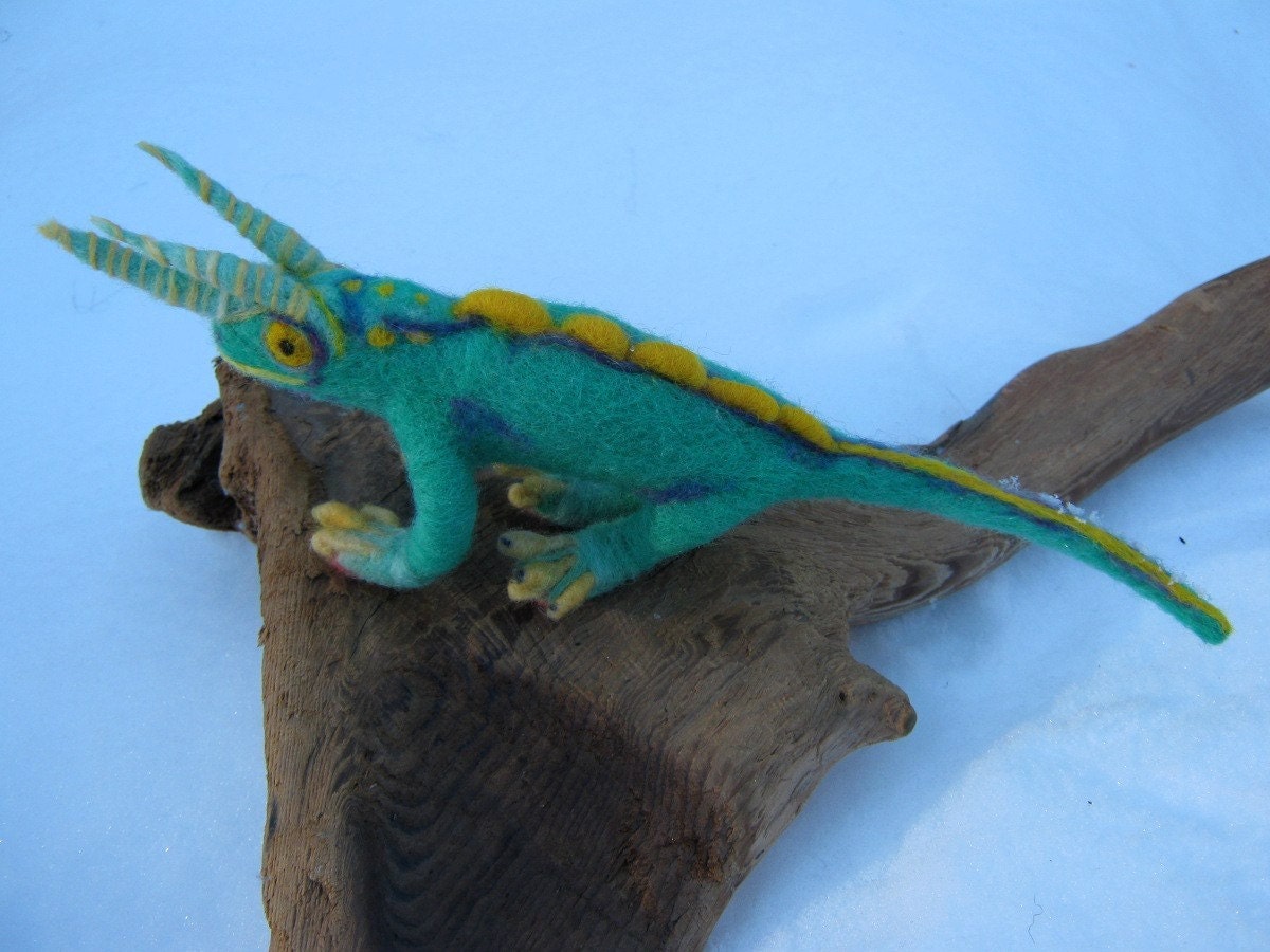 OOAK Magic Dragon Chameleon Needle Felted Soft Sculpture
