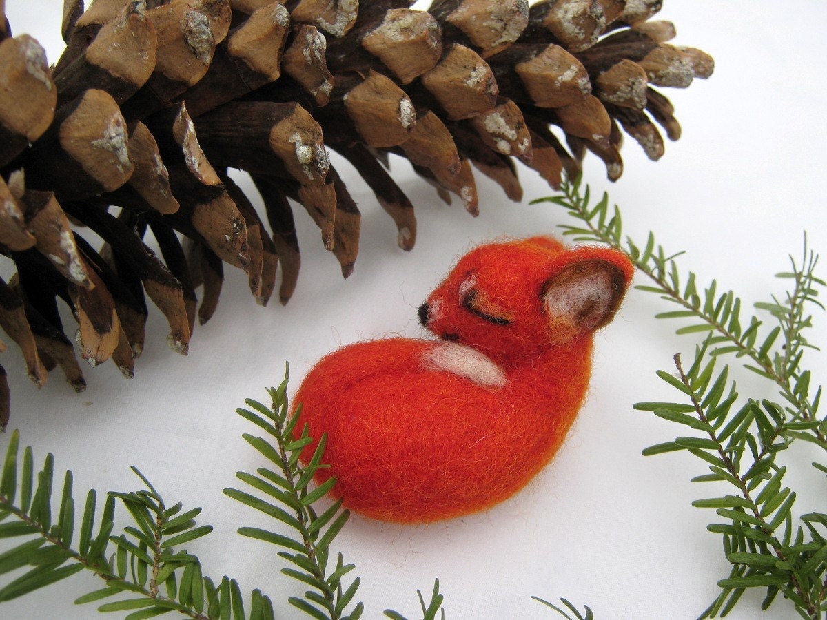 OOAK Sleeping Baby Red Fox Needle Felted Soft Sculpture