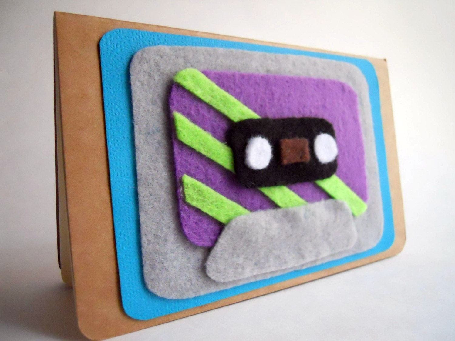 Felt Mix-Tape Journal - The Grape - Purple with Neon Green on Grey Eco-Felt embellished Moleskine notebook