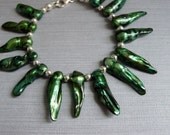Green freshwater Pearl and Sterling Silver Bracelet