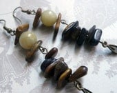 Tigers Eye and Tri Colour Jade Earrings Hand Wrapped on Brass