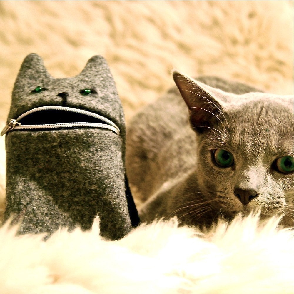 Ipod case or camera zipper pouch Hungry cat