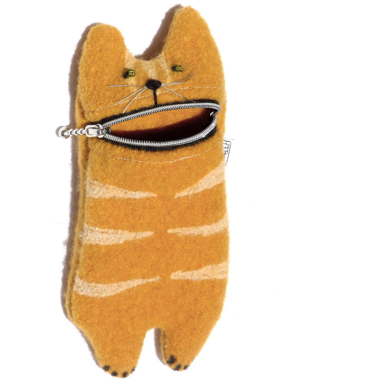 iPhone case or camera case: cute iPhone / cute hungry cat gadget case, handmade from ginger wool