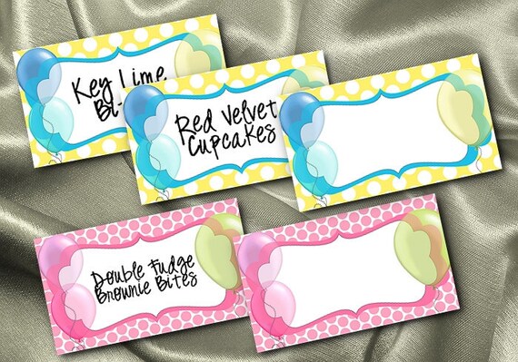 10 Blank Table Cards, Place Cards, Food Labels, Baby Shower, Ready to Pop, Balloons, Pink, Blue Il_570xn