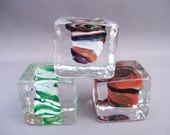 Hand Blown Glass Ice Cube Paperweight ( Set of Three)