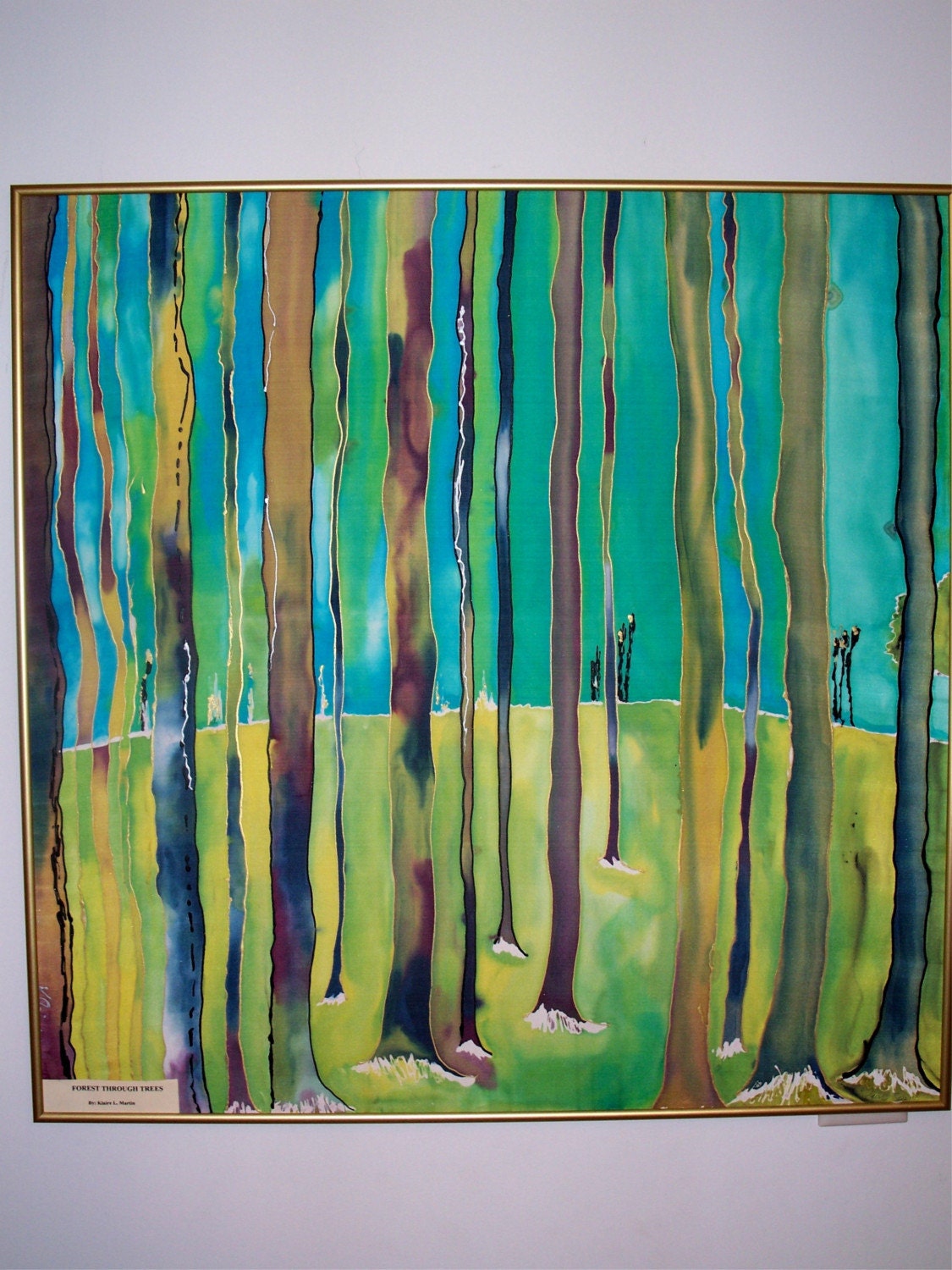 Original Painting, Fine Art,Fiber Art, Silk ,Forest Through the Trees ,29x29inches,Framed,Wall Art
