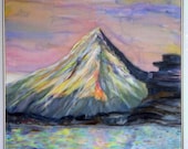 Fine Art,Original Painting ,Wall Art,Silk Art, Fiber Art, Alaska Glacier,Mountain's Majesty, Silk, 29x28 inches