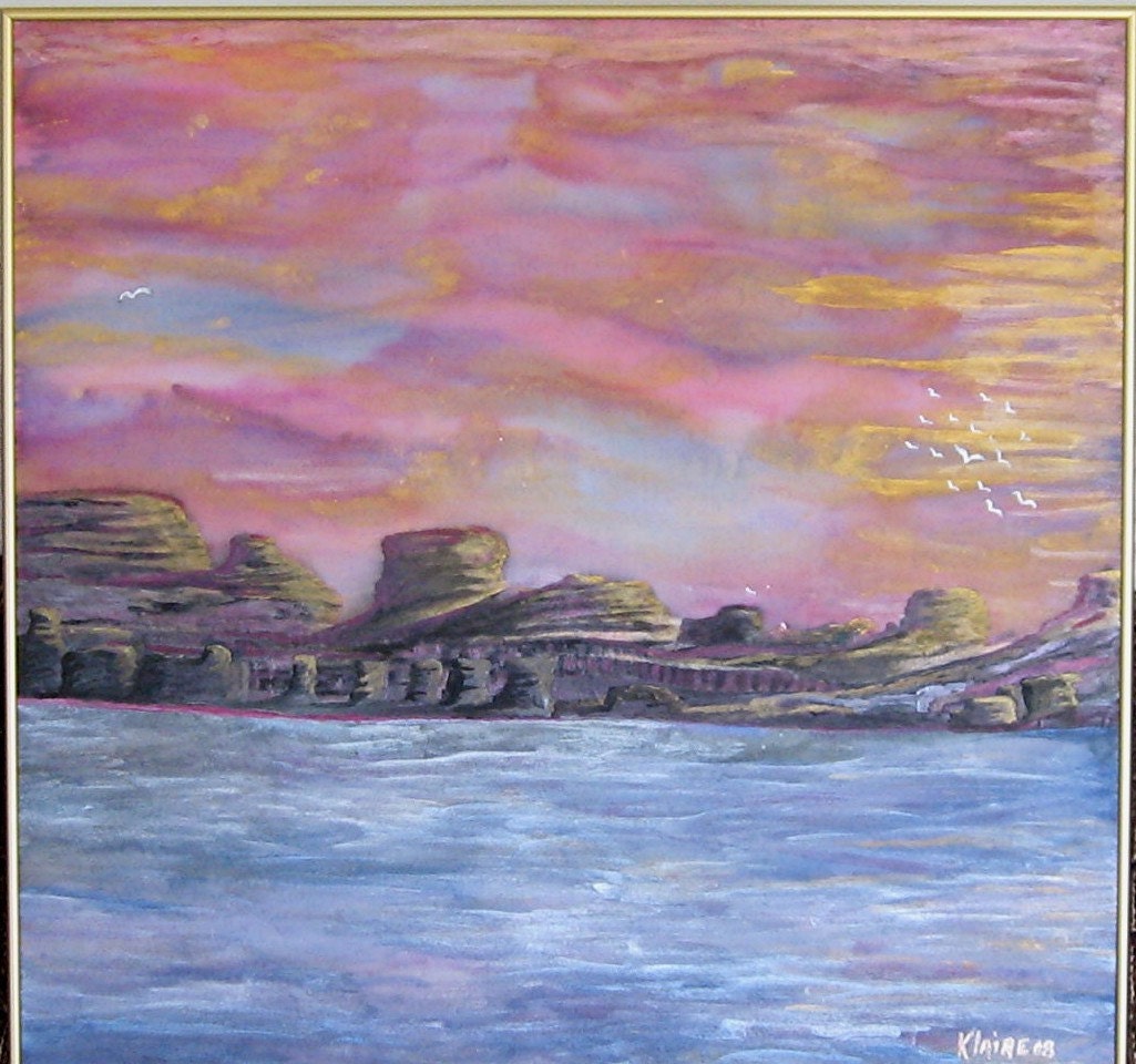 Wall Art,Original Painting, Fine Art, Silk (Lonely Looking Sky) ,29x28inches,Fiber Art