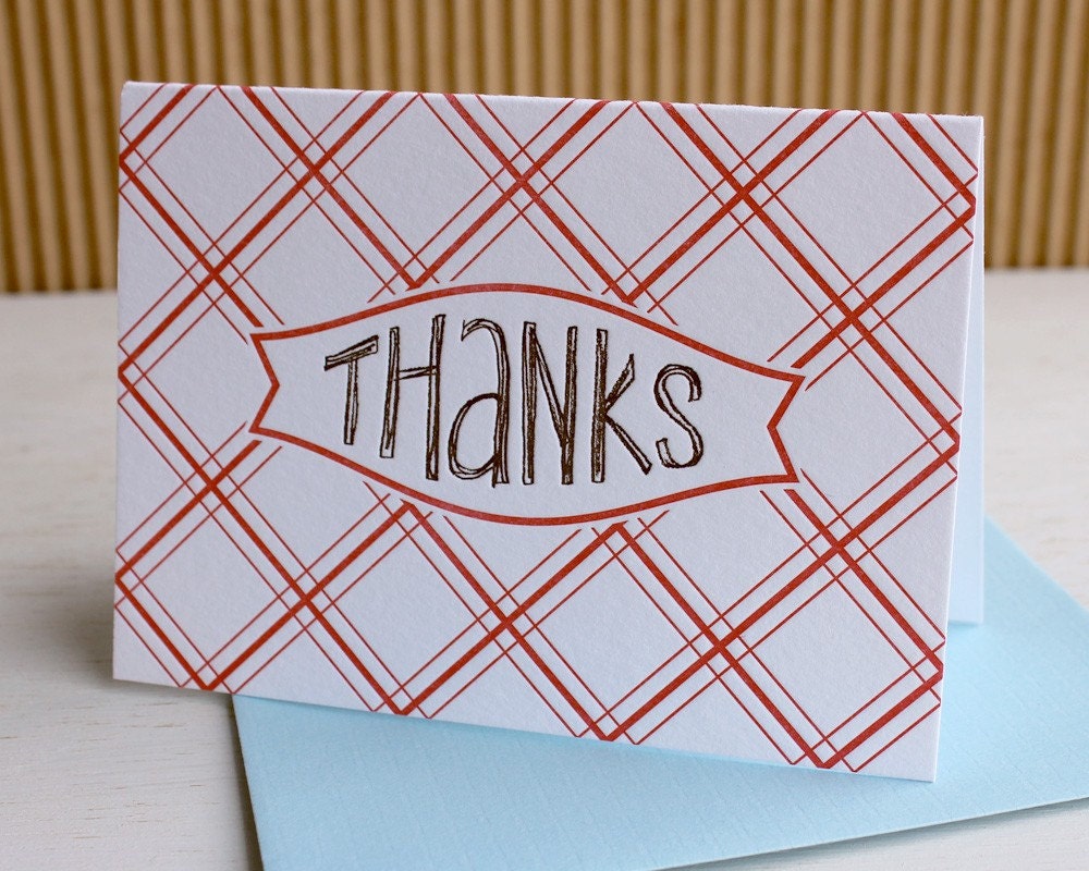 Letterpress Picnic Plaid Thank You Notes  (set of 6)