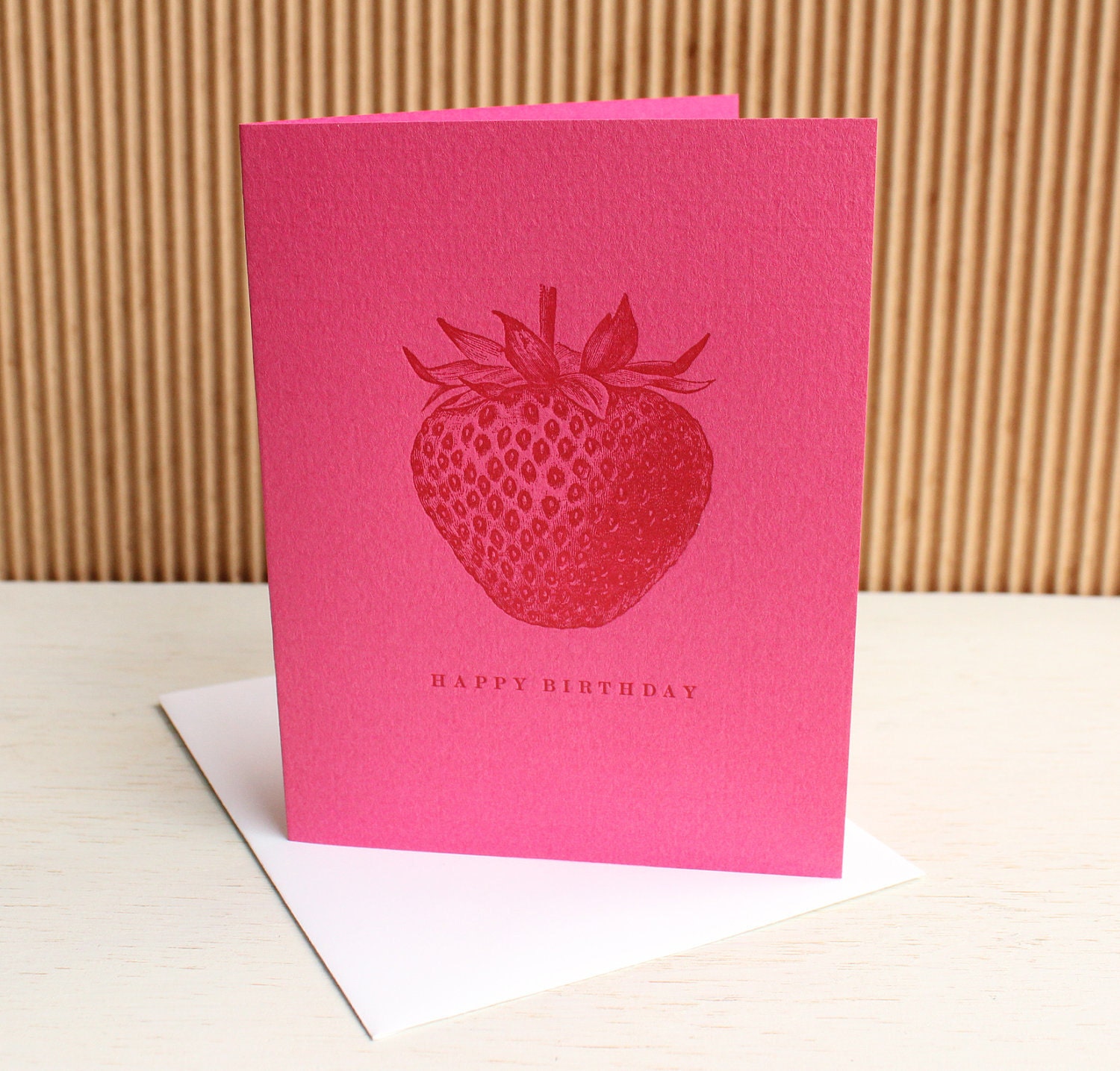Letterpressed Strawberry Happy Birthday Card