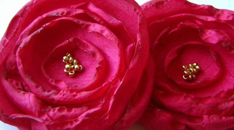 Candy Apple Red Silky Satin Poppy Pins Bobby pin set Bridal Party