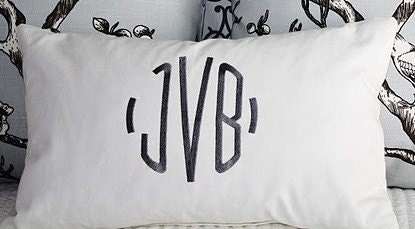 Personalized Monogrammed Pillow Cover 12" x 20" White Cotton Fabric with Gray Embroidery