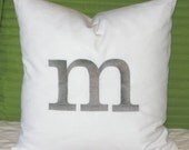 Personalized Initial Pillow Cover 18" x 18" White Cotton Fabric with Gray Embroidery