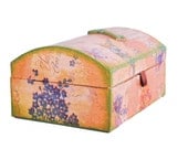 Pink Jewelry Box  - OOAK Carton Box with flowered paper decoupage, copper foil and resin key - Keepsake Box - Biberta