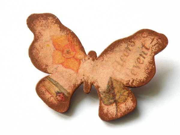 Wooden Butterfly Brooch - SECRET GARDEN BUTTERFLY - OoaK