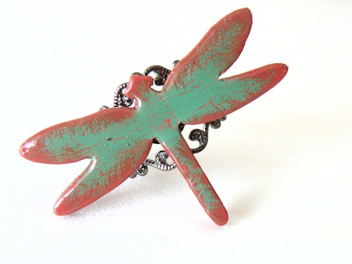 Wooden Dragonfly Ring - DEEP FOREST DRAGONFLY