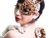 Half Mask Fascinator Rockabilly Burlesque Hair Accessory Masked Ball Leopard Cat Ear by Pearls & Swine