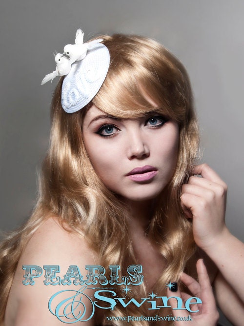 Lovebirds White Bird Fascinator Avant Garde Millinery Hat Headpiece Bridal Hair Wedding Accessory by Pearls & Swine