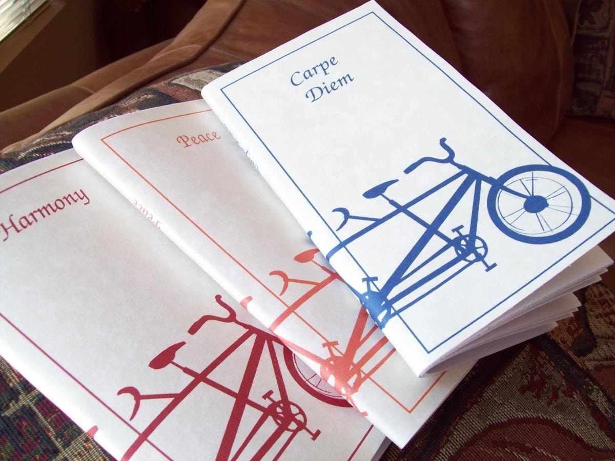 Handmade Set of 3  Tandem Bicycle / Bike Notebook. Great for Bike lovers.
