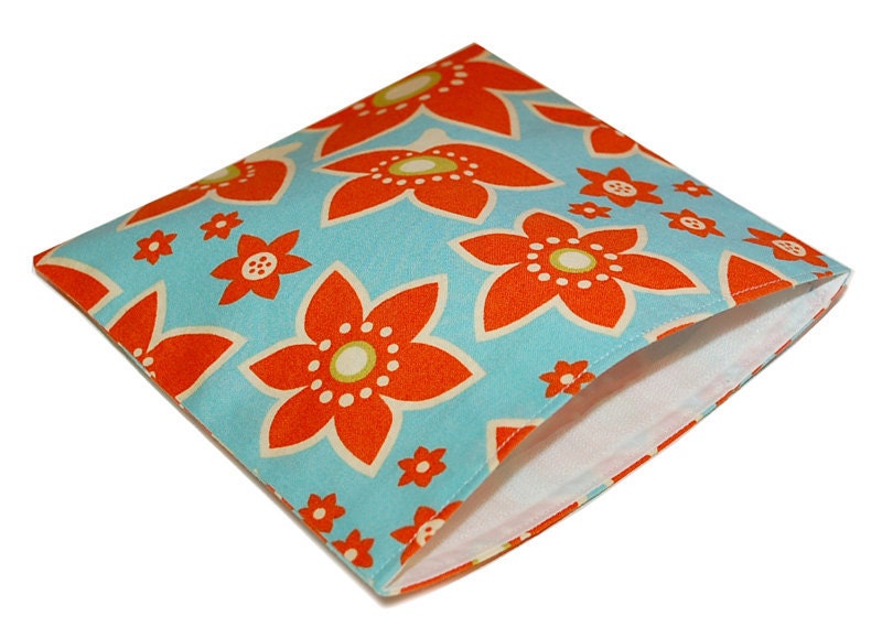 Reusable Sandwich Bag - Orange flowers on blue
