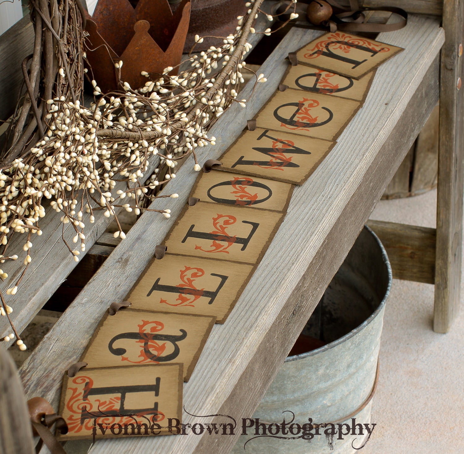 Primitive Folk Art HALLOWEEN Banner Garland Sign Fall Decoration tdipt wall sign word art