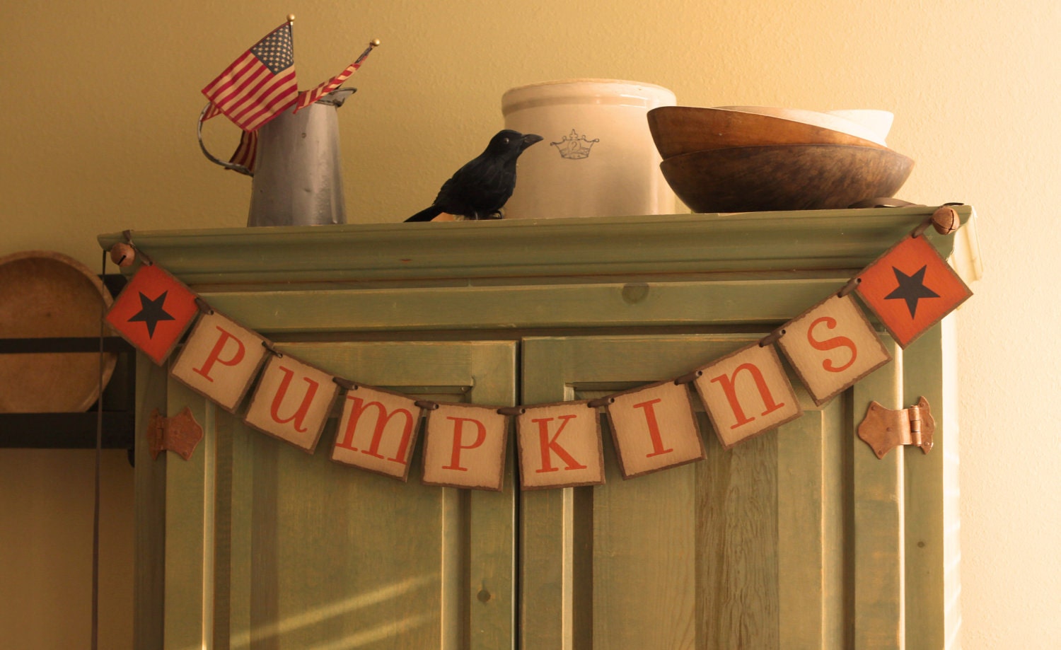 Primitive Folk Art Halloween PUMPKINS Banner Garland Photo Prop Sign Fall Decoration