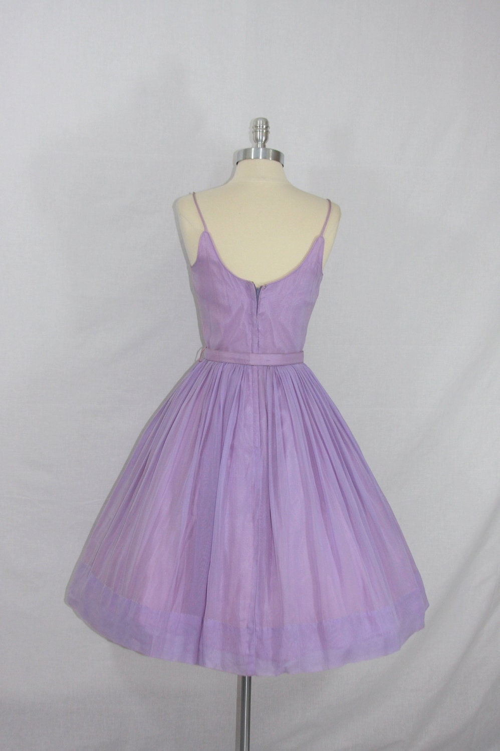 Pastel Spring Dress - 1950's Vintage Dress - Lavender Chiffon Full Skirt Garden Party Frock