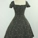 1950s Party Dress - Vintage Black Taffeta with White Circular Embroidery Full Skirt Frock
