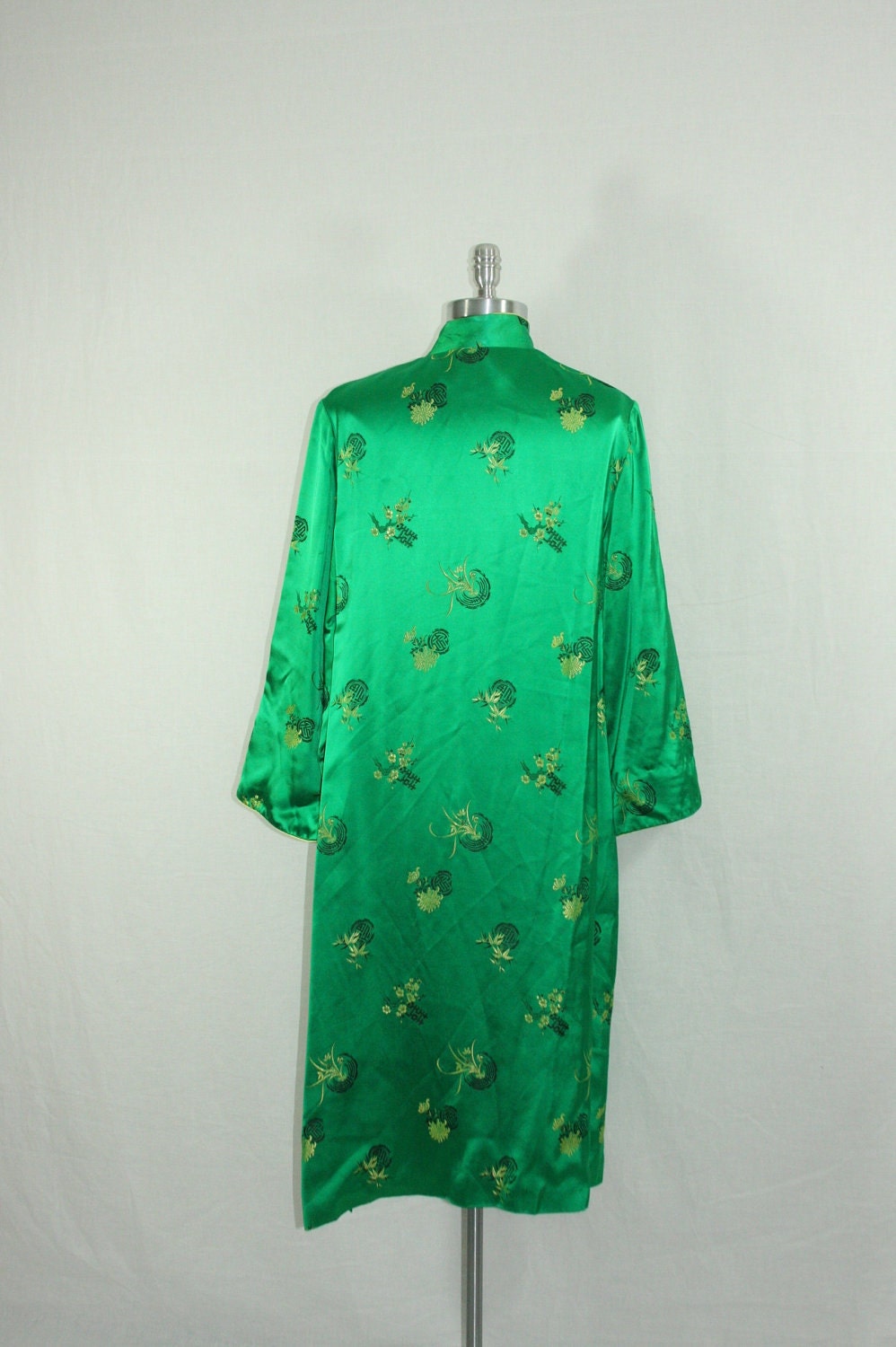 1950's Vintage Coat - Fabulous Silk Emerald Green Asian Rayon Long Jacket