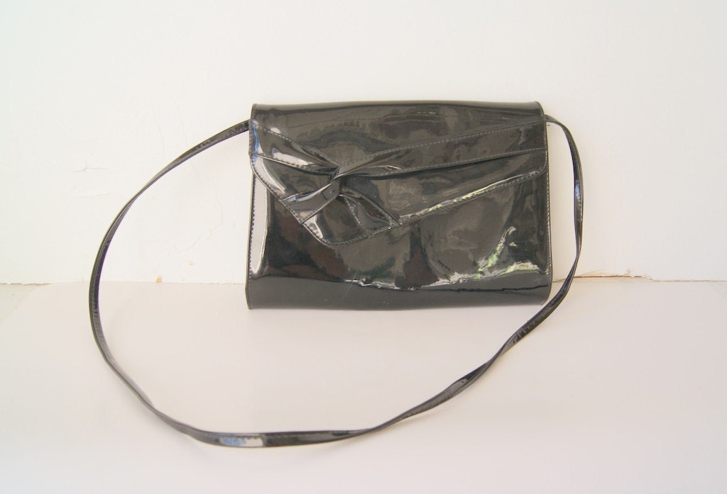 Vintage 80s Black Envelope Clutch or Purse