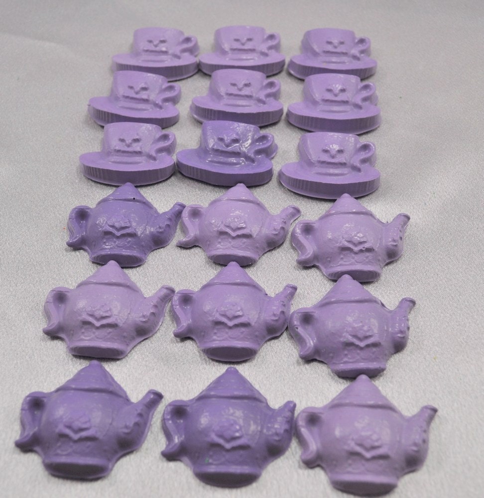 Recycled Crayons Light Purple Tea Pots and Tea Cups Shaped - Total 18 Crayons.