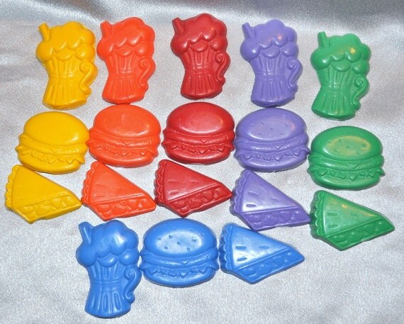 Recycled Crayons Shake, Hamburger, Pie Shaped Total of 18 Crayons Il_570xn
