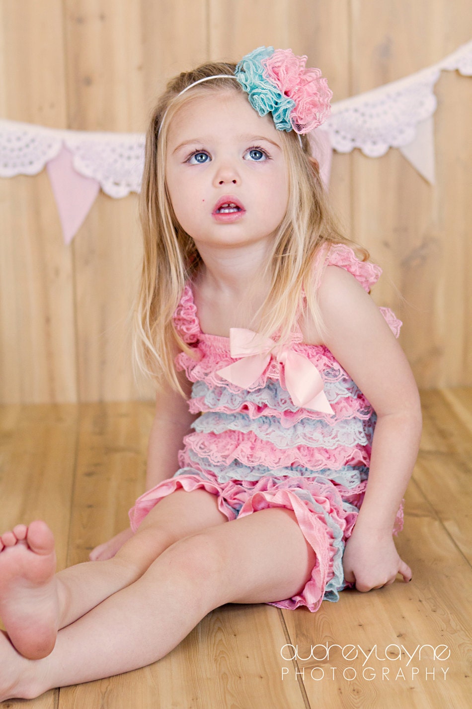 Pink and aqua lace headband