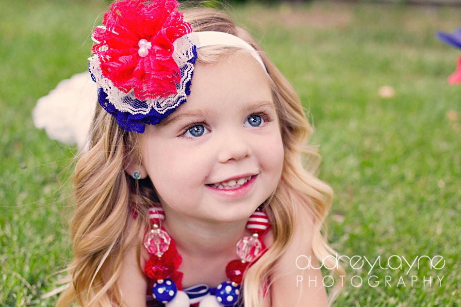 4th of July headband flower Red White and Blue headband