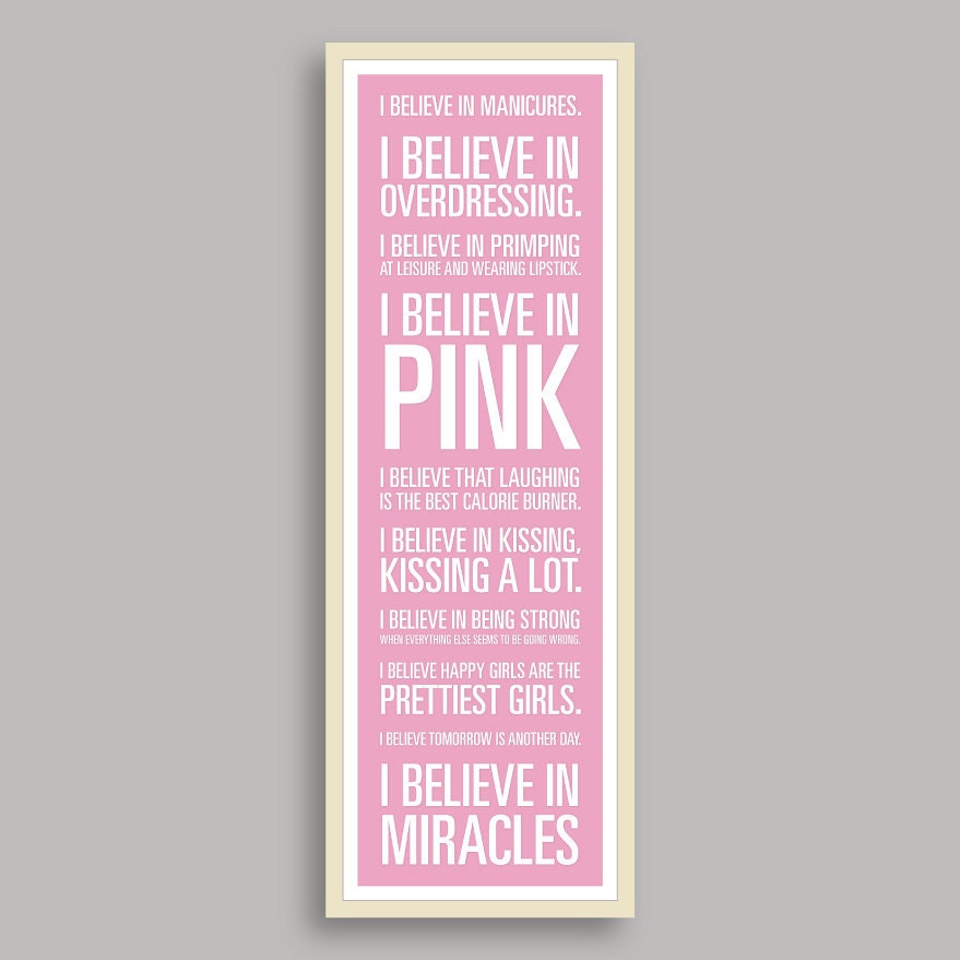 Audrey Hepburn "I Believe" Print - Pale Pink Background (11.75x36 inches)