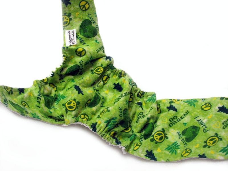 Fitted Cloth Diaper, OS, Flannel - Go Green, Save the Planet, Earth Day, Peace