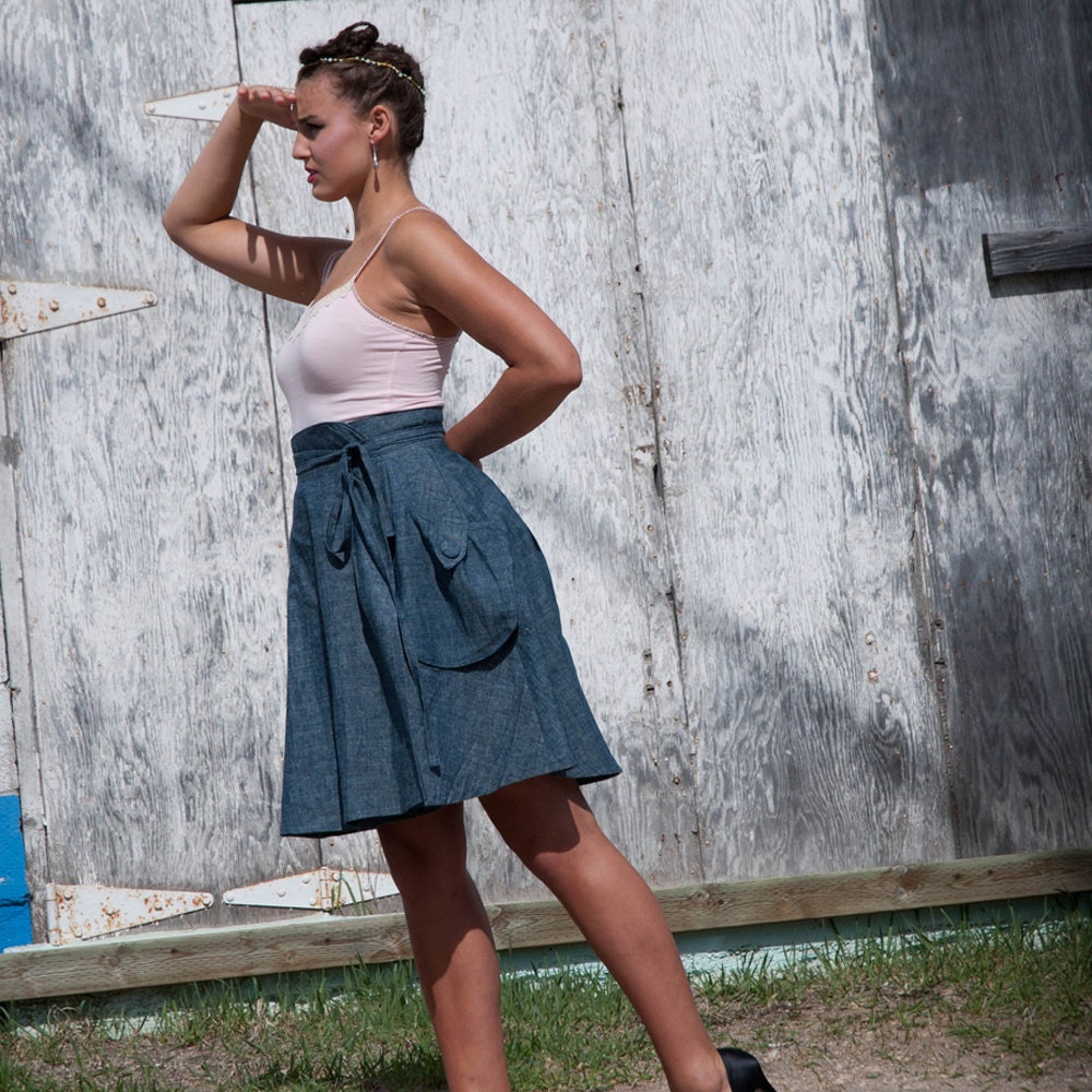 Heartland Eco denim wrap skirt - xsmall, small, medium, large, xlarge, custom sizing / Hemp & organic cotton