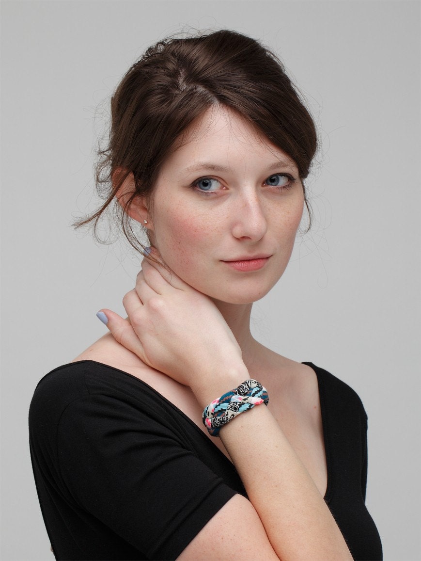 Hand Printed 'Insanity' Braided Cuff Bracelet