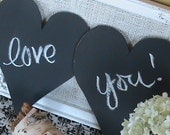 TWO Chalkboard Hearts Props Table Sign Props Sign Weddings  Photo Prop Placecards Save the Date Just Married
