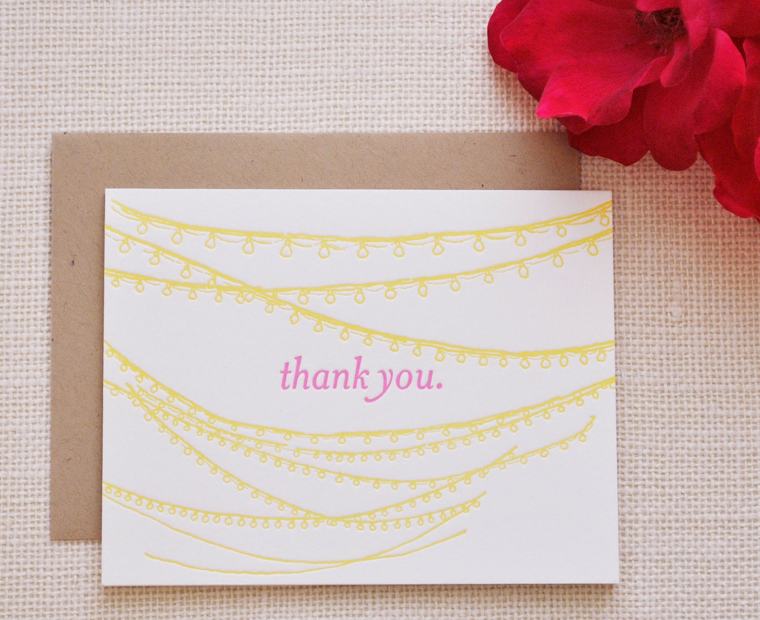 Letterpress Thank you Card- vintage cafe lights