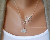 Detailed Bird and Branch Lariat - Silver Necklace - Dainty little silver grey bird and Branch - Perfect Gift - Sterling Silver Chain