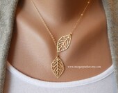 Leaf Lariat in Gold - gold dainty leaf pendants - gold filled fine chain - morganprather