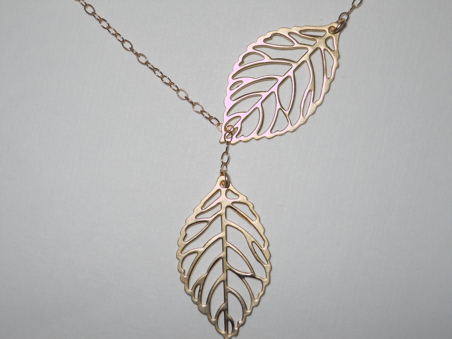 Leaf Lariat in Gold - gold dainty leaf pendants - gold filled fine chain - morganprather