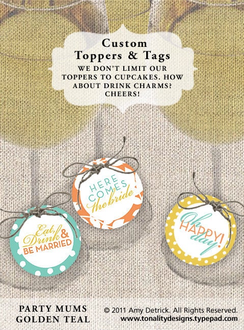 DIY Printable Toppers and Tags: Party Mums (Golden Teal)